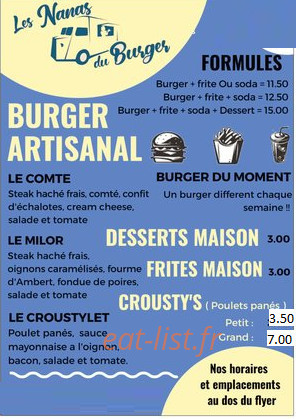 Les nanas du Burger — carte page 1