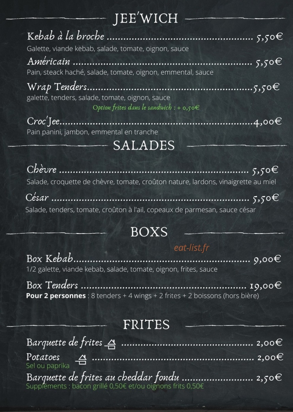 Les P'tits Plats de Jee — carte page 2