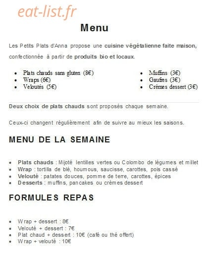 Les Petits Plats d'Anna — carte page 1