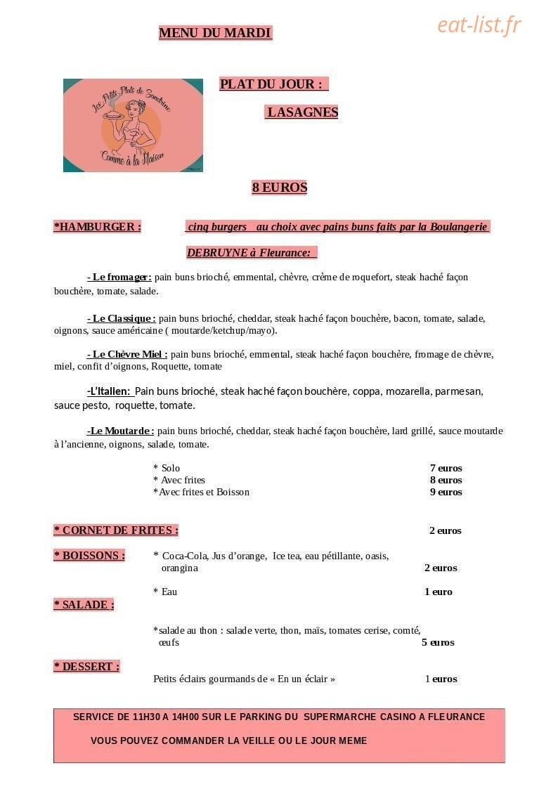 Les Petits Plats de Sandrine — carte page 1