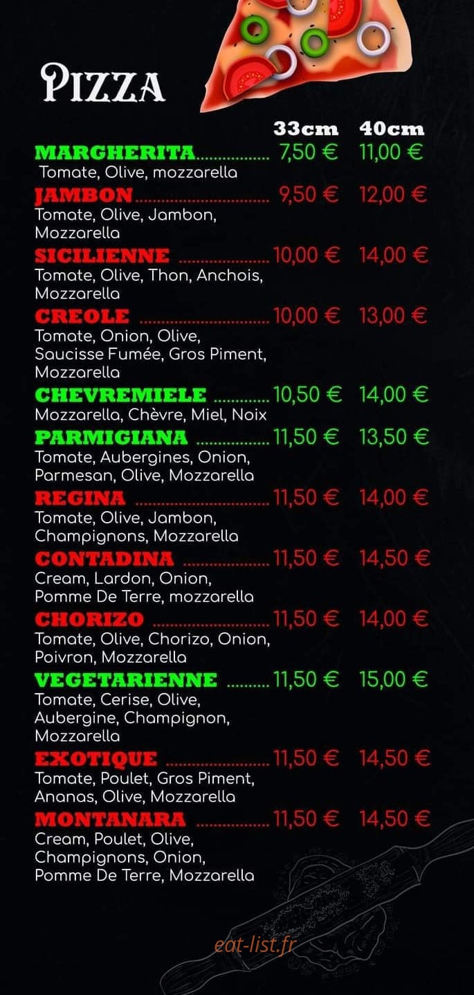 Les pirates pizzeria — carte page 1