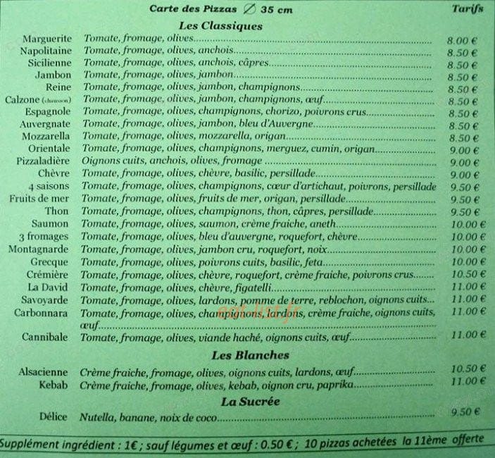 Les Pizzas d'Olivier — carte page 2