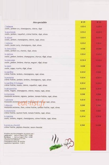 Les pizzas de Sylvie — carte page 2