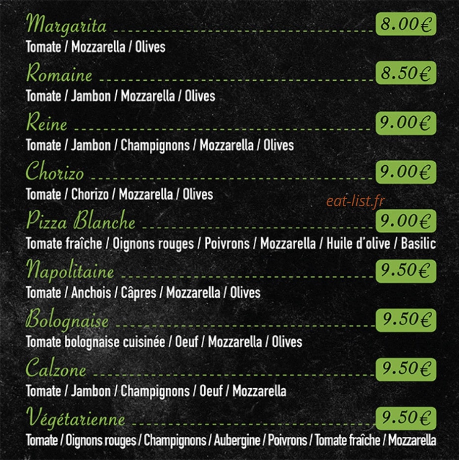 Les Pizzas du Feuilly — carte page 1