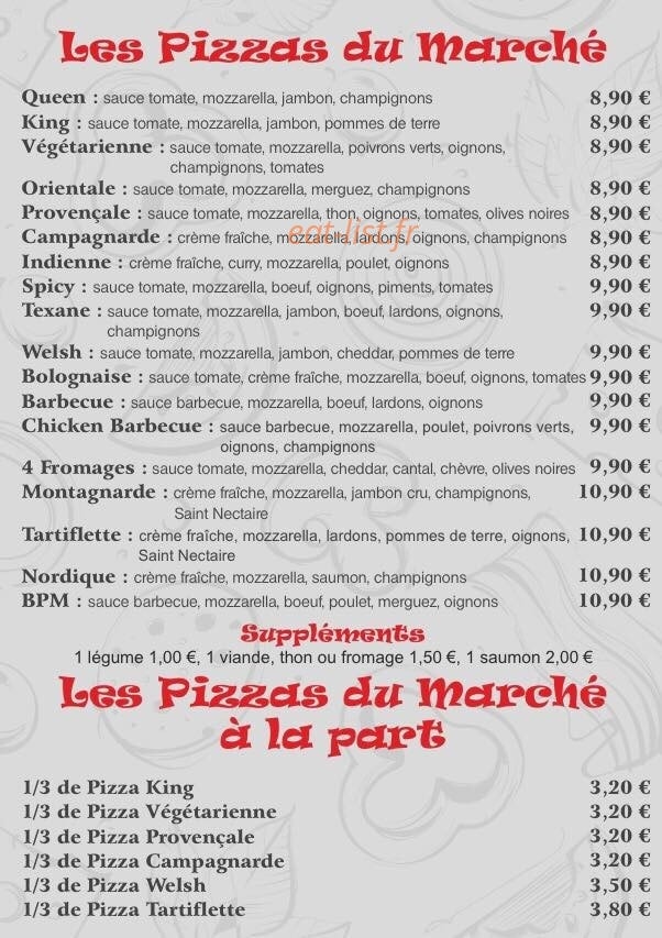Les pizzas du marché — carte page 1