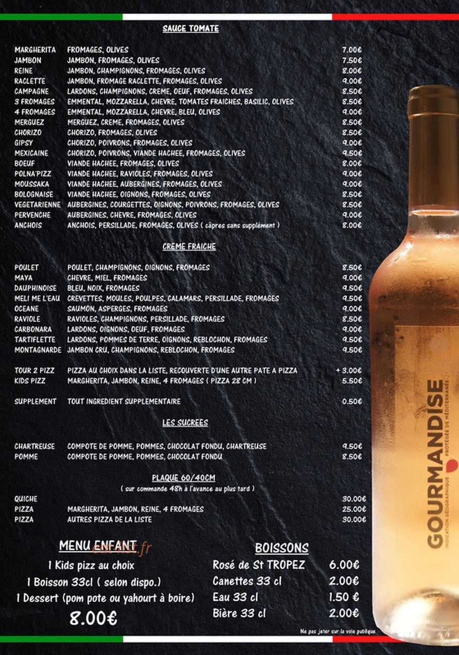 Les pizzas du village — carte page 1