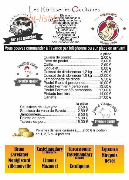 Les Rôtisseries Occitanes — carte page 1