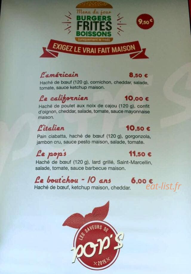 Les Saveurs de Pop's — carte page 1