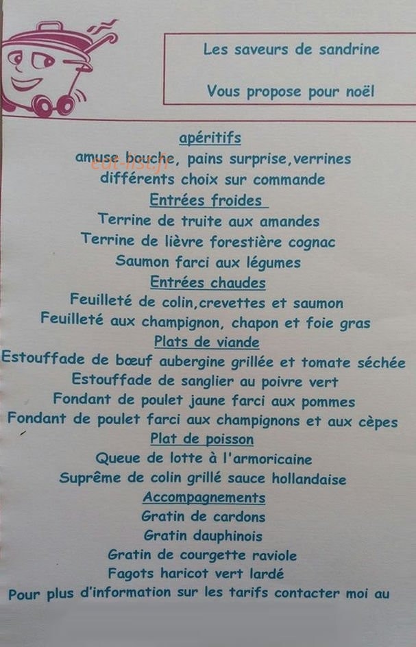 Les saveurs de sandrine — carte page 1