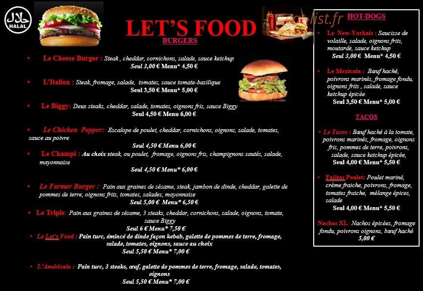 Let's food — carte page 1