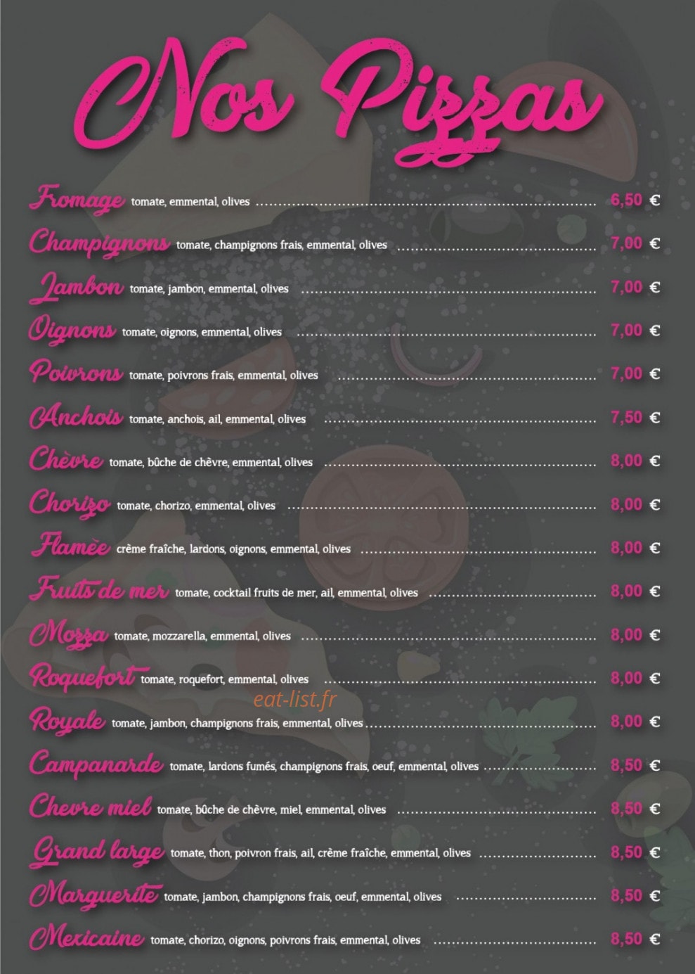 Lilie pizzas — carte page 1