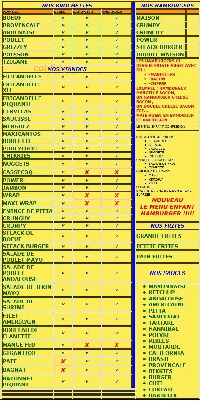 Lilys Frites — carte page 1