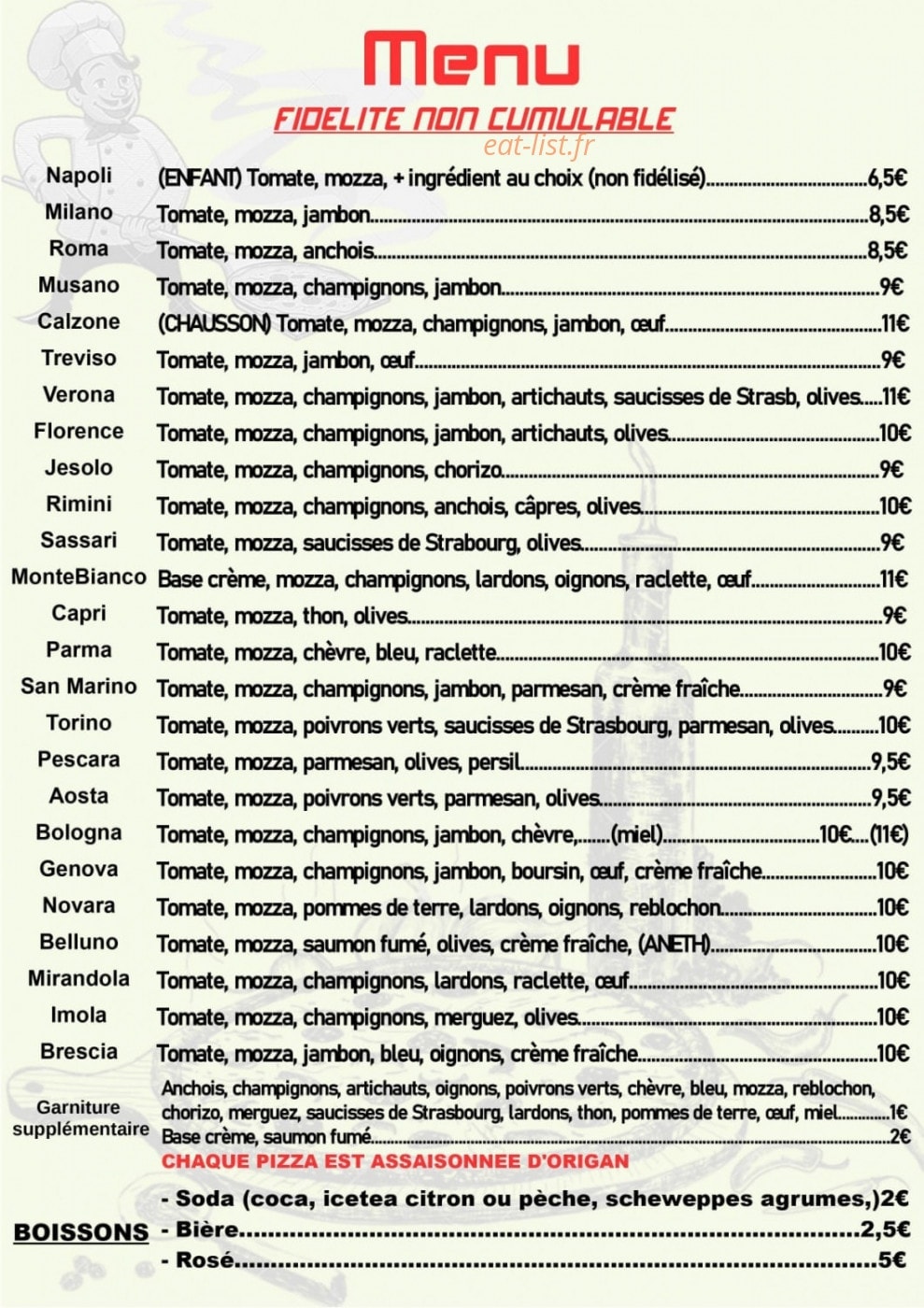 Lino Pizza — carte page 1