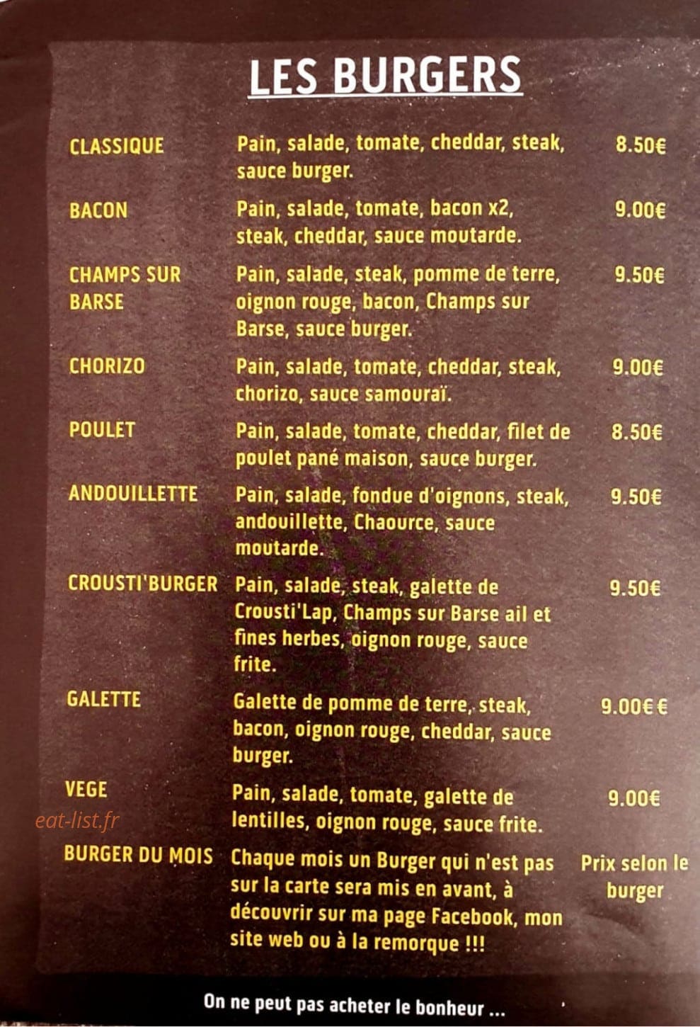 Local Snack'Lap — carte page 1