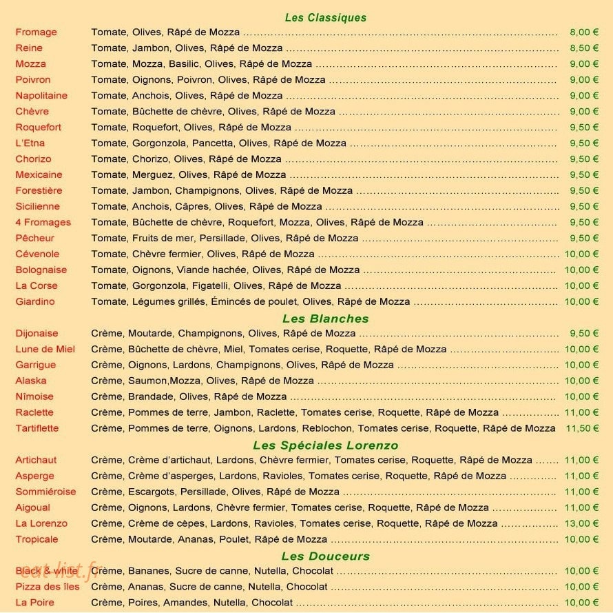 Lorenzo pizza — carte page 1
