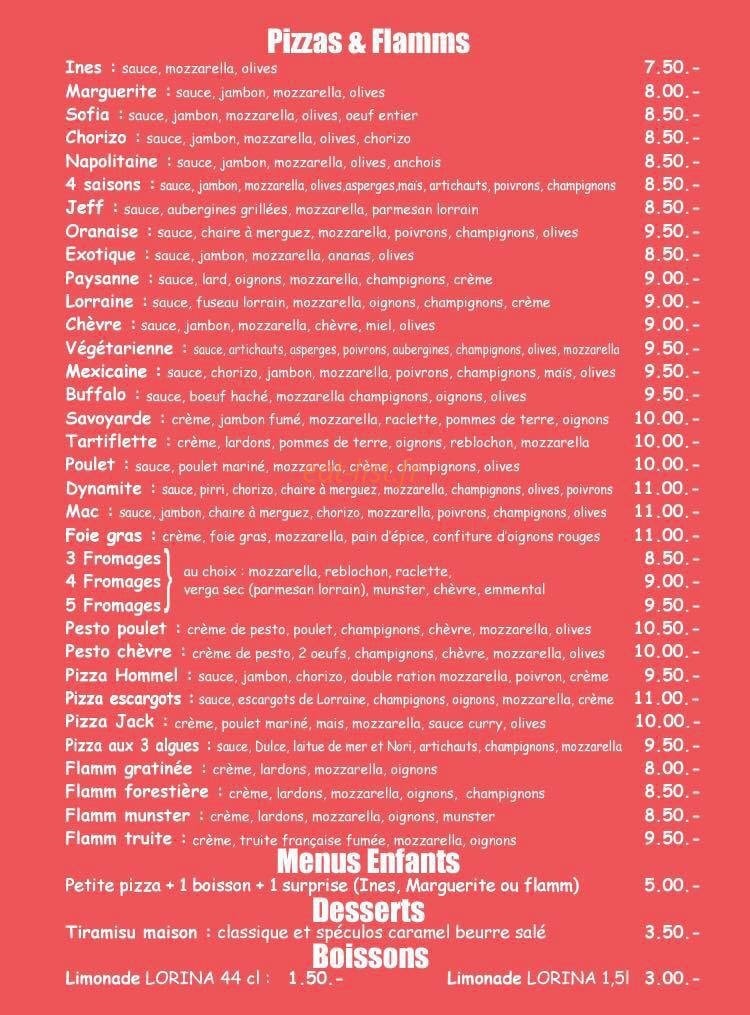 Lorr’N Pizza — carte page 2