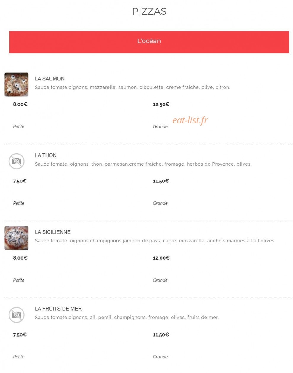 Loulou pizz — carte page 1