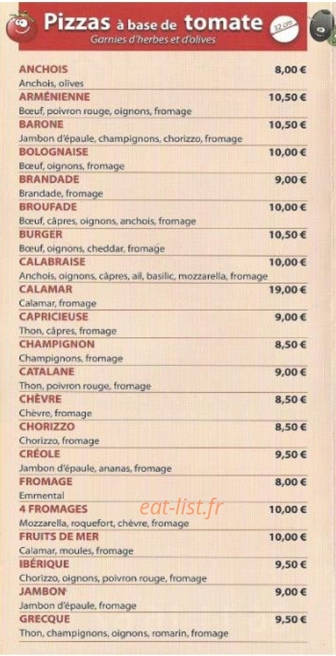 Luberon Pizzas — carte page 1