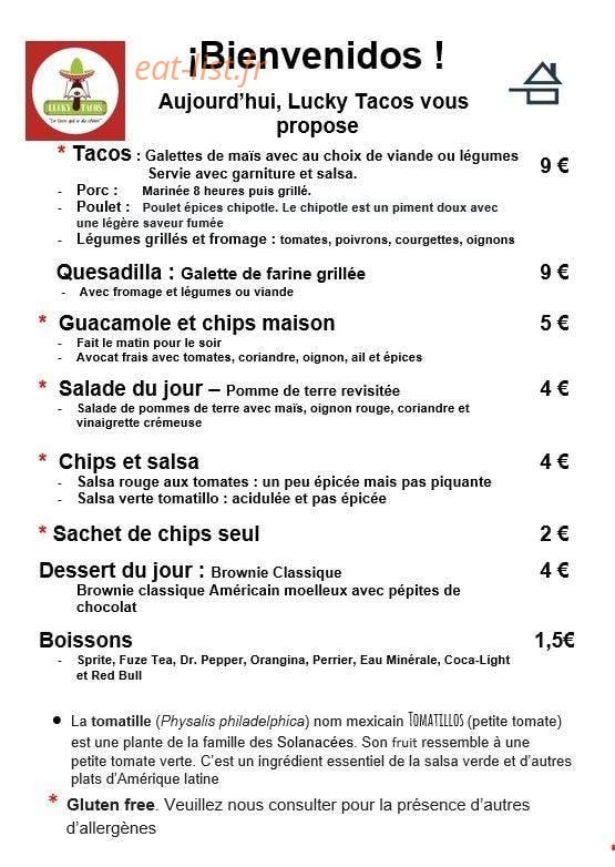 Lucky Tacos — carte page 1