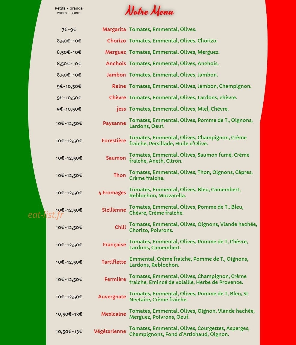 Luigi Pizza — carte page 1