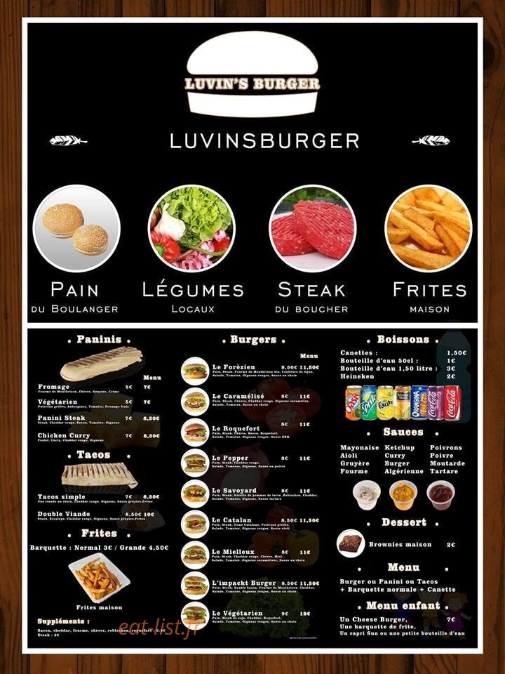 Luvin's Burger — carte page 1