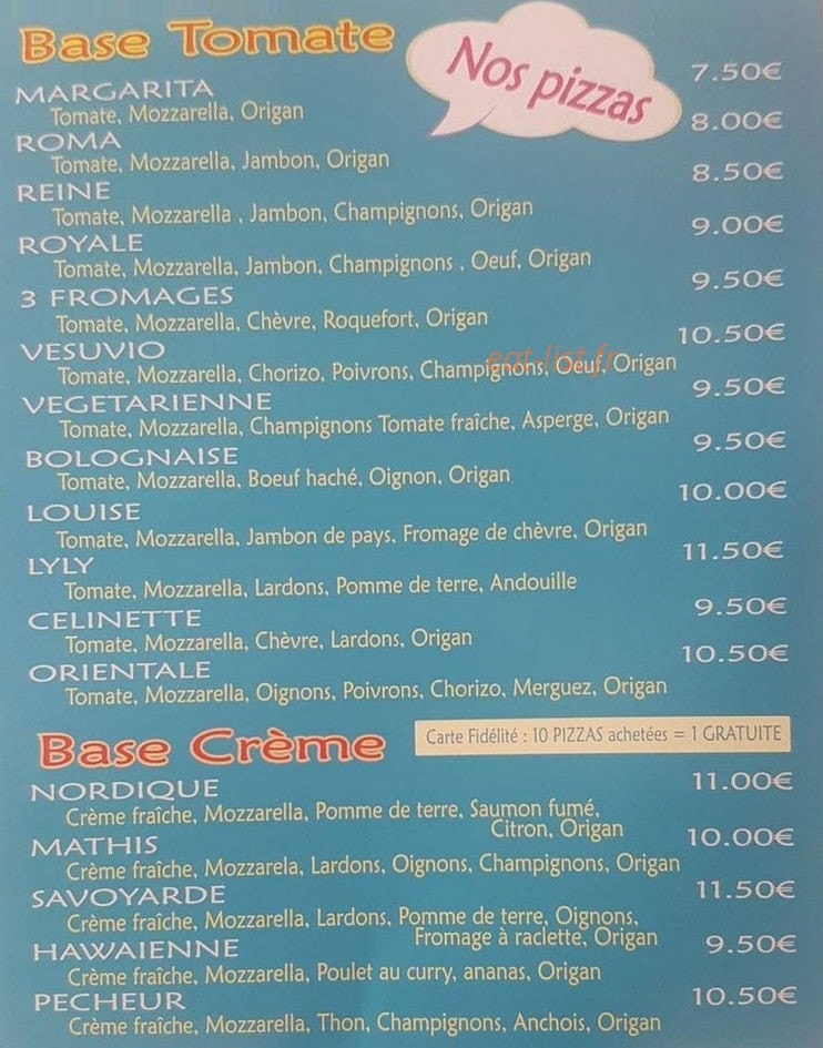Lyly pizza — carte page 1