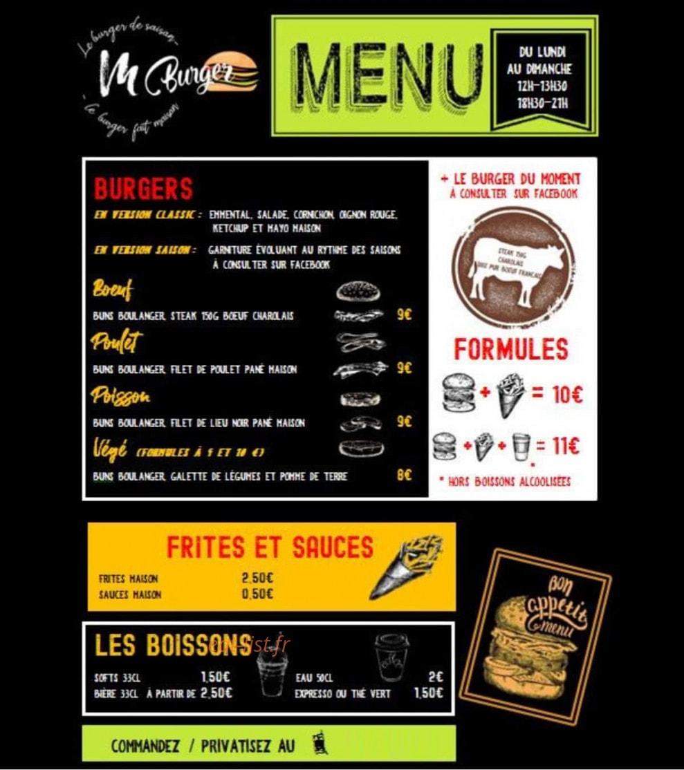 M Burger — carte page 1