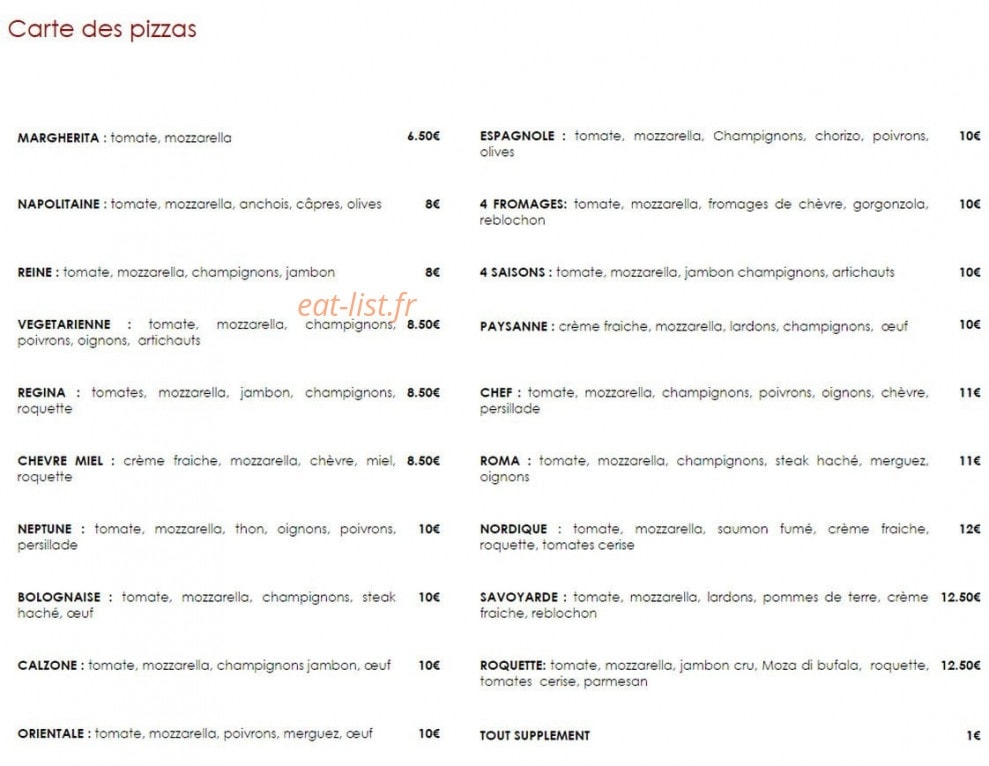 m&m Pizza — carte page 1