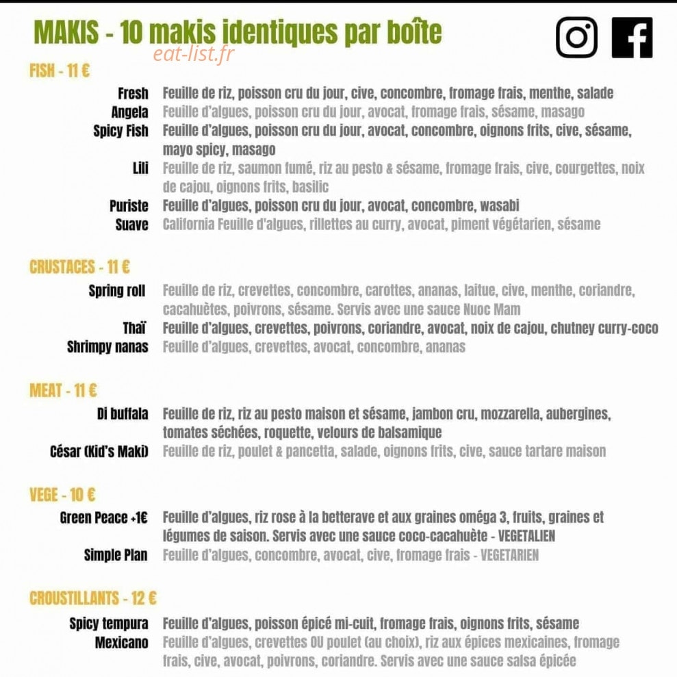 Carte et menu de Ma petite boîte à Sushis à Petit Bourg — Makis