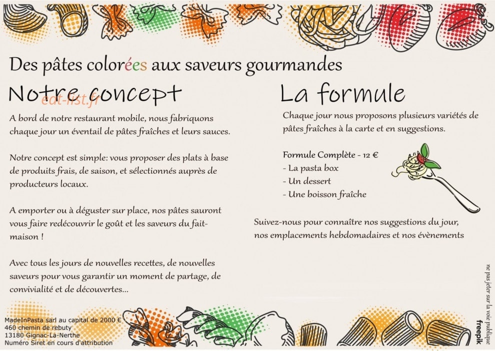 Made In Pasta — carte page 1