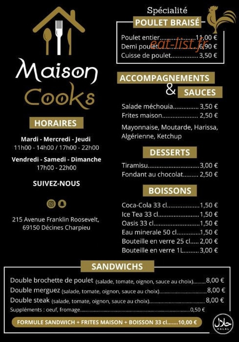 Maison cooks — carte page 1