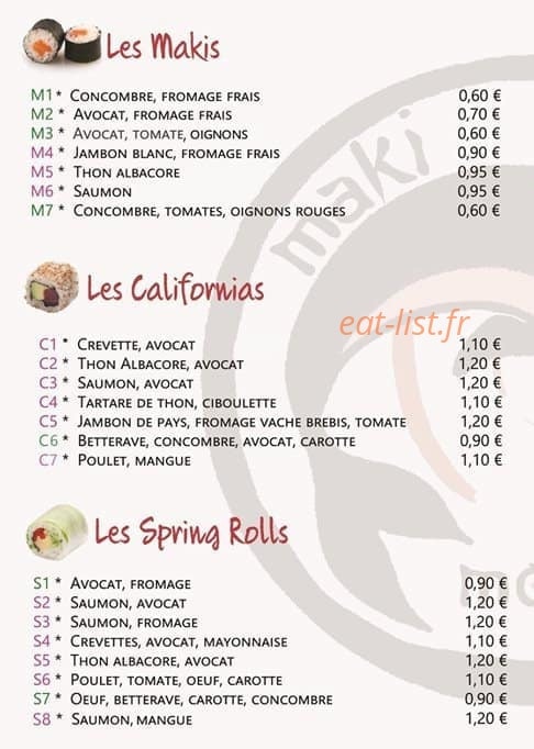 Maki sushi moon — carte page 2