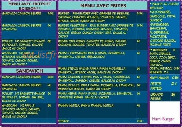Mam' Burger — carte page 1