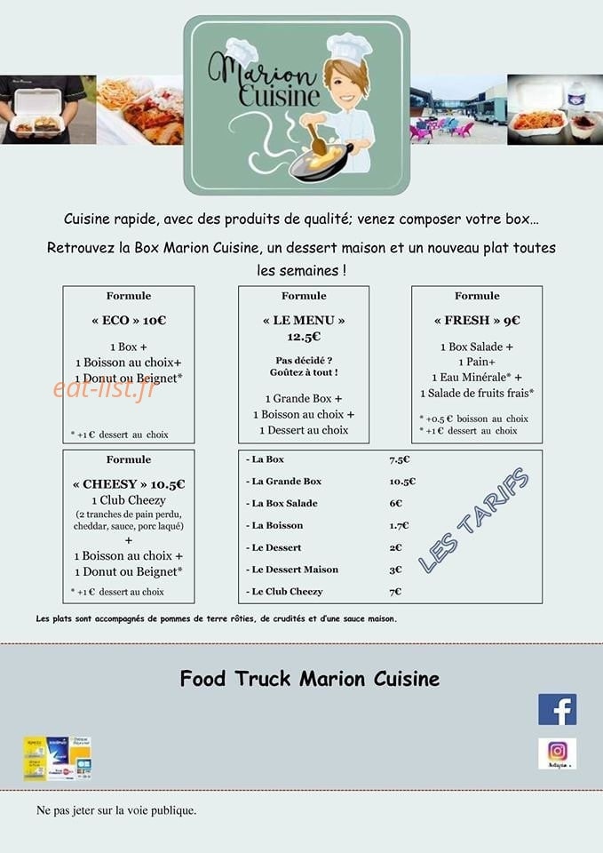 Marion Cuisine — carte page 1