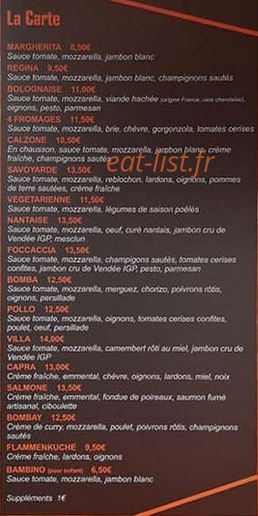 Mariz Pizza — carte page 1