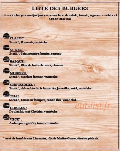 Master of Burger — carte page 1