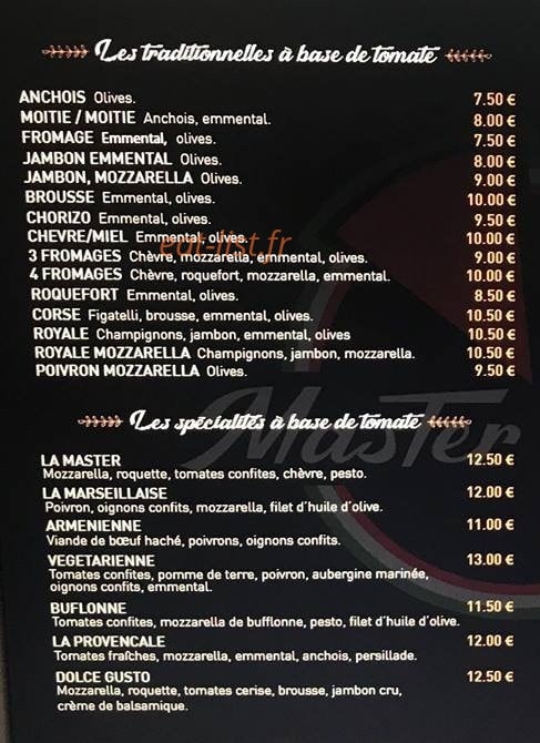 Master Pizza — carte page 2