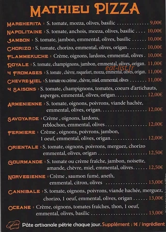 Mathieu Pizza — carte page 1