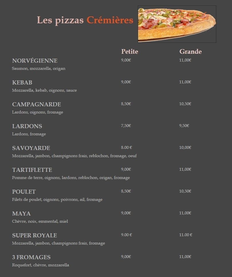 Maurice Pizza — carte page 2