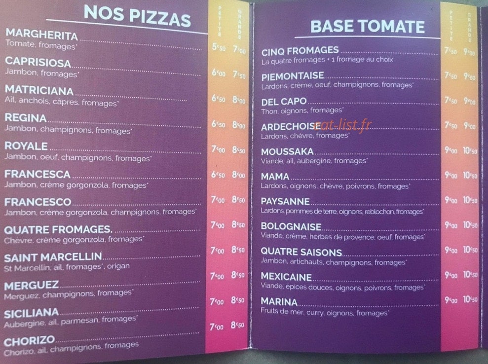 MC Pizza — carte page 1