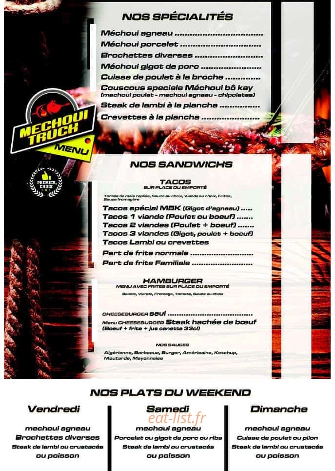 Carte et menu de Mechoui Bo Kay à Rivière-Salée — Spécialités, sandwiches et plats