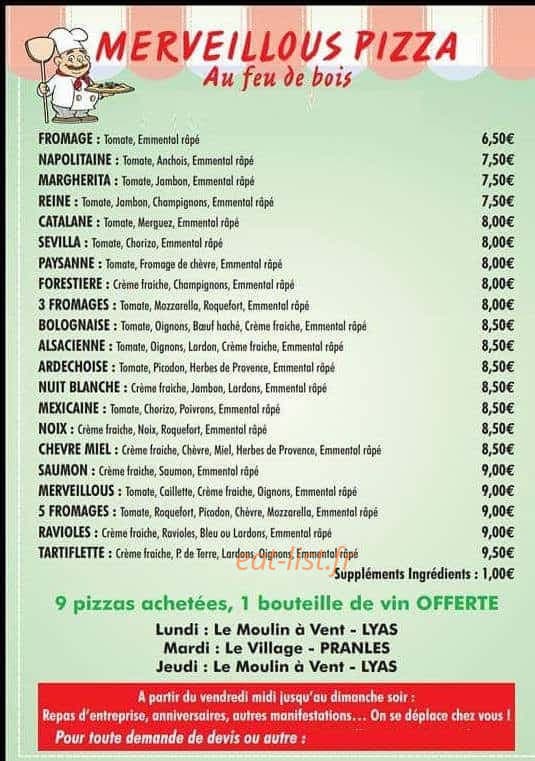 Merveillous Pizza — carte page 1