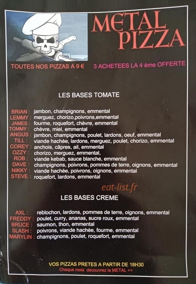 Metal Pizza — carte page 1