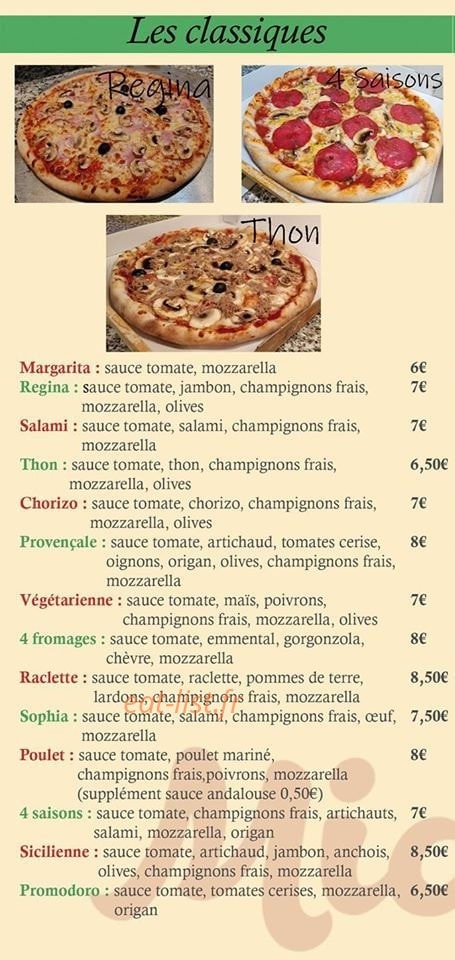 Mia'Pizza — carte page 1