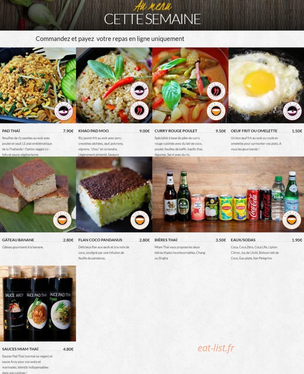 Miam Thaï — carte page 1