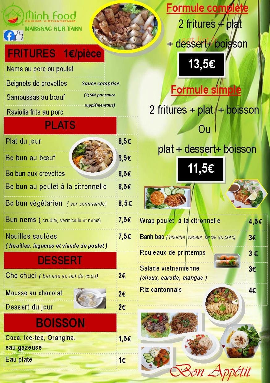 Minh Food — carte page 1