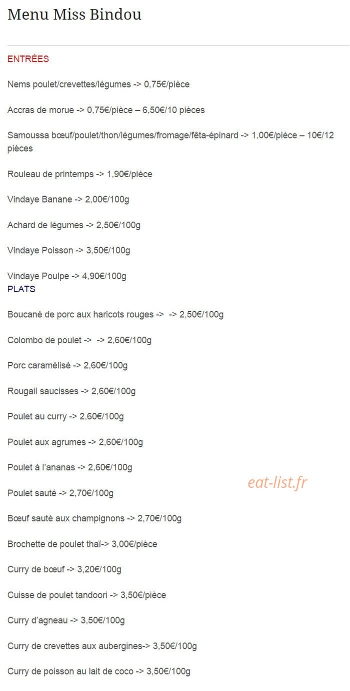 Miss Bindou — carte page 1