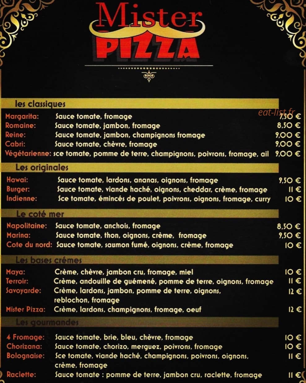 Mister Pizza — carte page 1