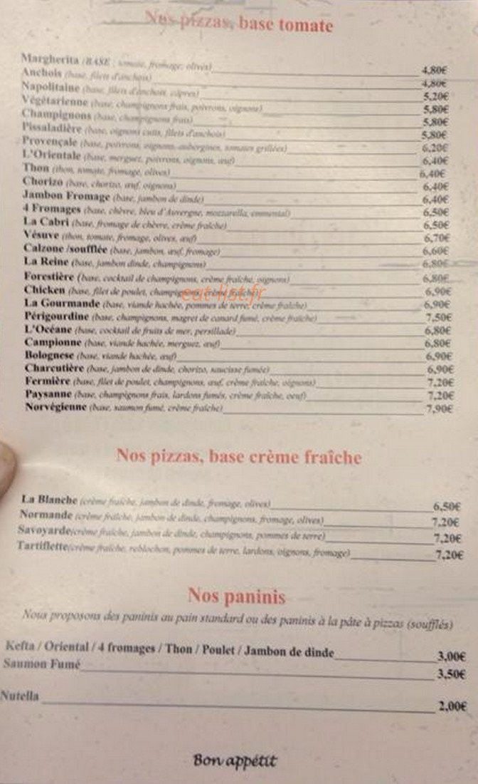 Momo Pizzas du Marché — carte page 1