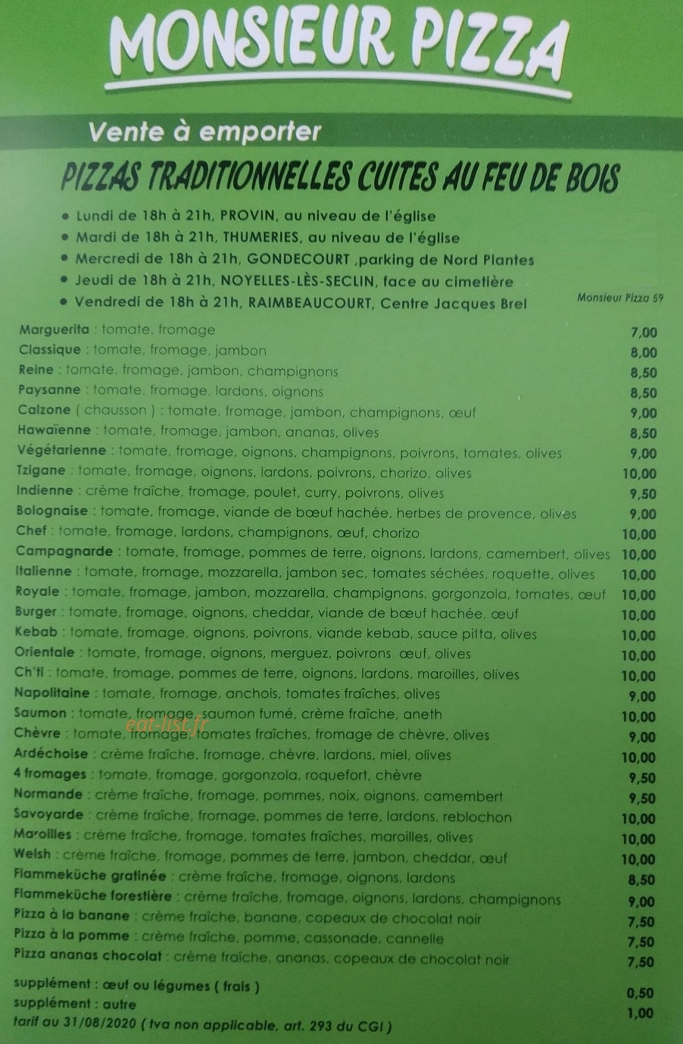 Monsieur Pizza — carte page 1